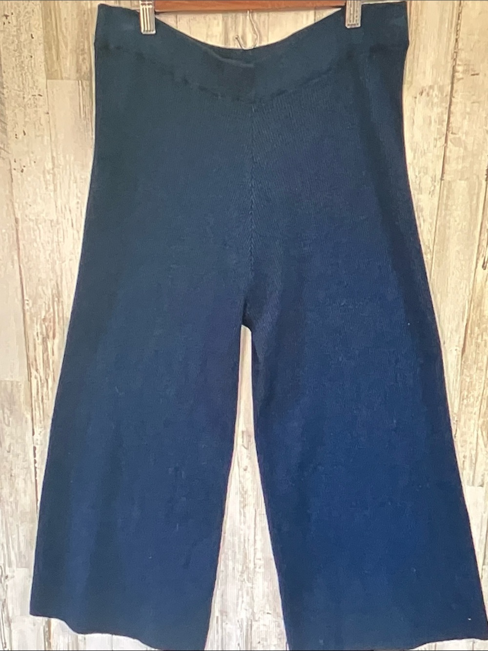 Zara Wide Leg Knit Pants in Navy Blue